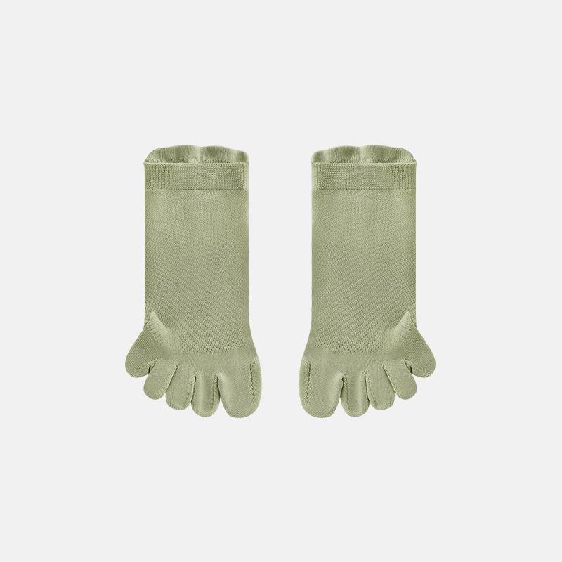 Damen Frühlings- und Sommer-Neue reine Farbe 10A Antibakterielles Netz Atmungsaktiv Fünf-Finger Kurze Baumwollsocken