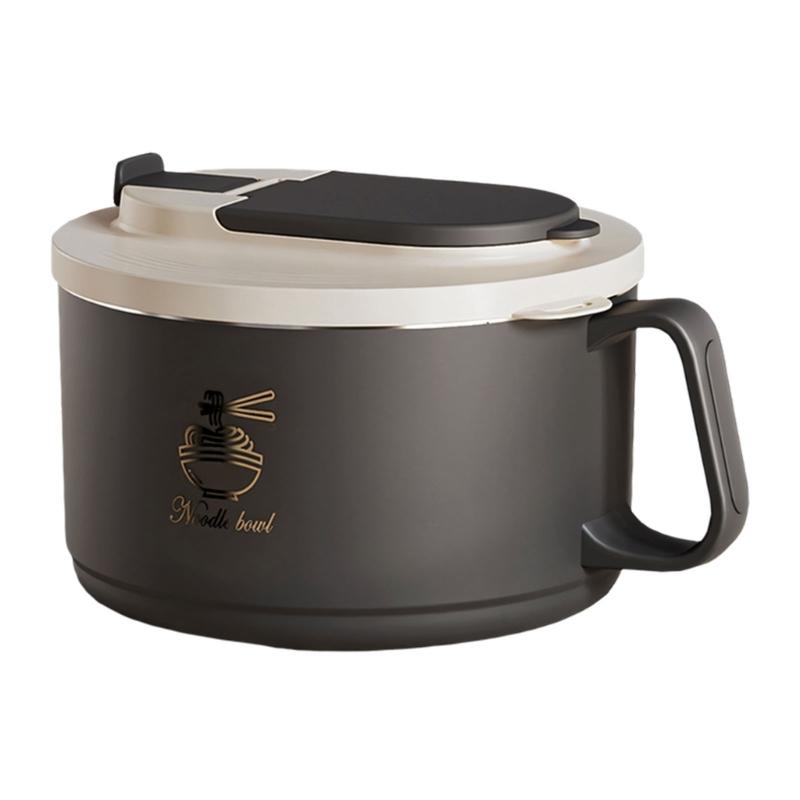 304 Stainless Steel Ramen Bowl Set Foldable Cutlery Included Lunch Box with Lid For Small Space Dormitories