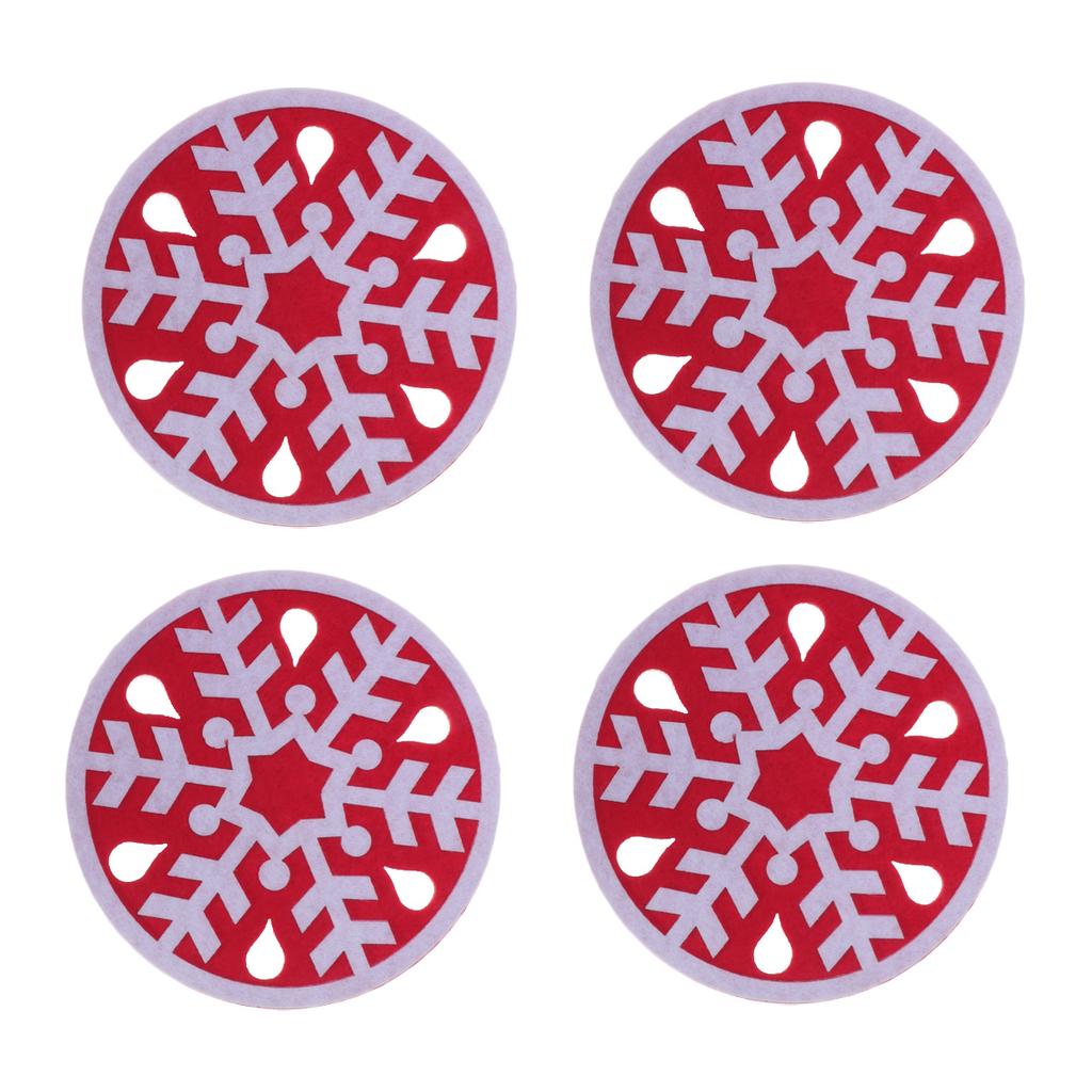 4pcs Felt Christmas Coasters Snowflake Tree Cup Mats Xmas Party Decoration Non Slip Heat Resistant Table Accessories