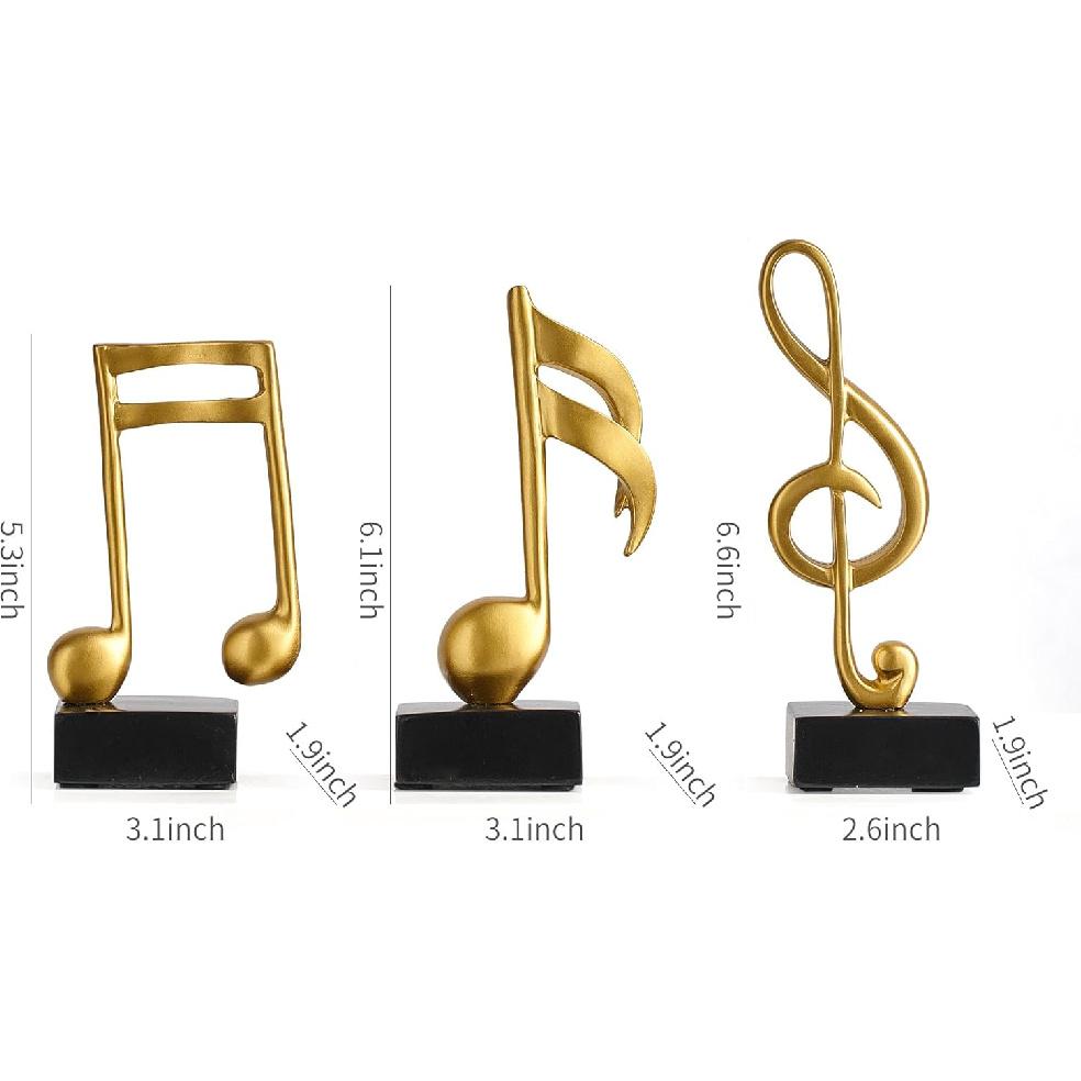 3 Pieces Gold Music Note Decor Sculptures Home Decor for Shelf Decor Aesthetic Resin Gold Music Note Statue Table Decorations for Living Room Office