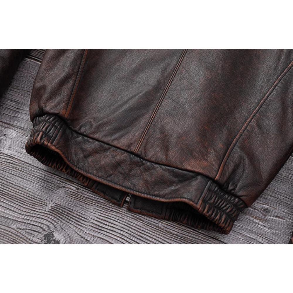 Dimensiune chinezească Vintage din piele de vacă autentică Jachetă din piele pentru bărbați Jachete de zbor bărbat haină de iarnă guler cald de blană naturală