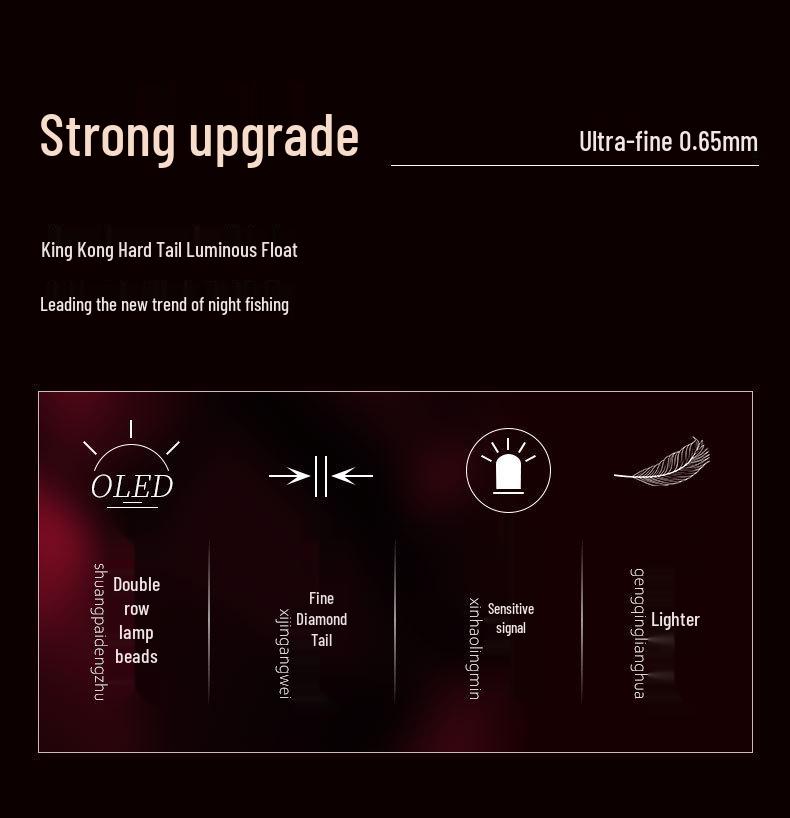 0.65mm Ultra-fine Diamond High-Brightness Hard Tail OLED Dual-Use Luminous Carp Float for Day/Night Fishing