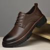 Men's British Style Round Toe Oxford Leather Shoes - Comfortable, Lace-up, Versatile, Thick Sole, Genuine Cowhide.
