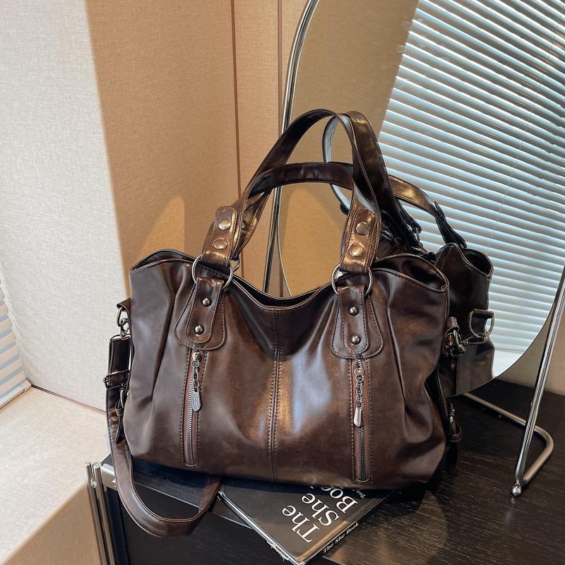 Vintage Handbag Solid Color Shoulder Bag Women's Large Capacity Commuter Tote Bag