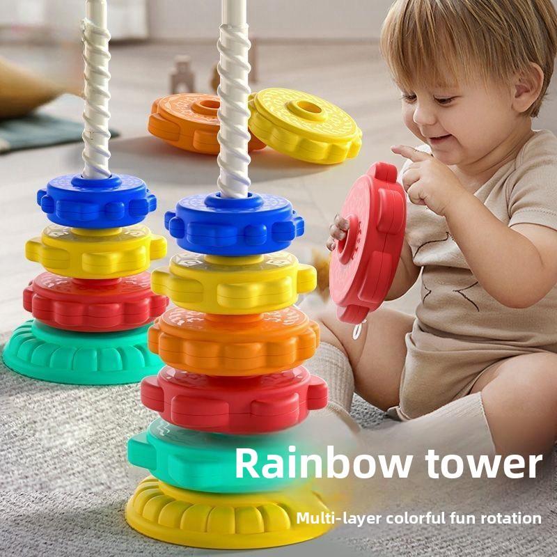 Children's Rainbow Fun Colorful Stacking Rings Baby 1-3 Years Old Spin Tower Educational Early Learning Toy