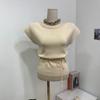 C S In The Room biShu Boat neCk Cap Sleeve Knit waiSt Tie Set 4Color