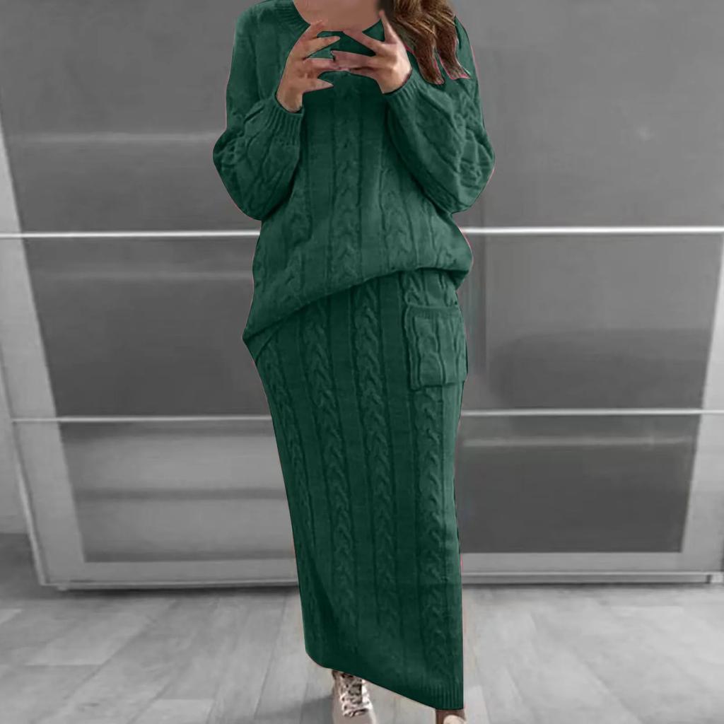 Autumn/Winter Women's Fashionable Cable Knit Floral Sweater Suit Dress Amazon European American Style Knitwear