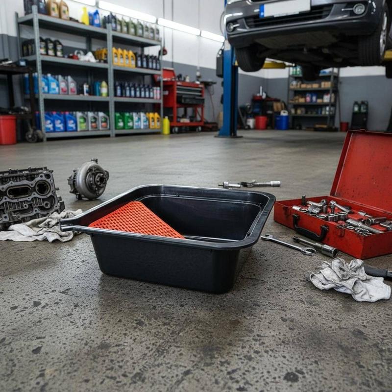 Oil Drain Pan Raised Edges Engine Oil Drain Pan Vehicle Maintenance Molded Finish Garage Equipment Wide Exposed Top for Workshop
