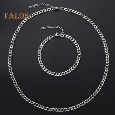 2 Pcs/Set Men Necklace Bracelet Set Solid Color Hip Hop Adjustable Length Lobster Style Hollow Out Smooth Polished Party Club Neck And Wrist Jewelry