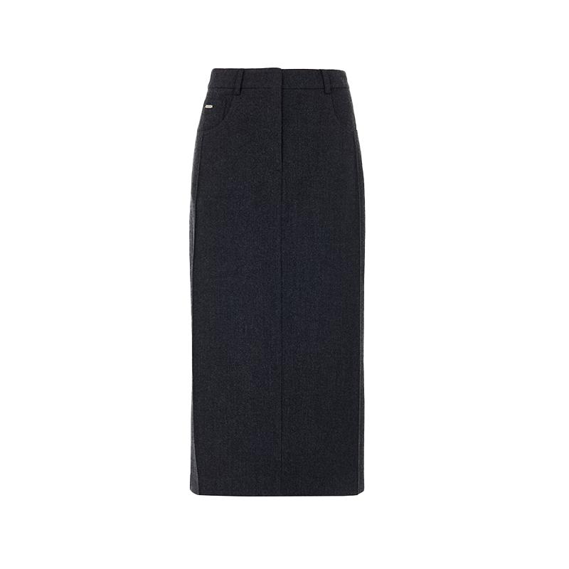 LANGZI Elegant Wool Blend Straight Midi Skirt