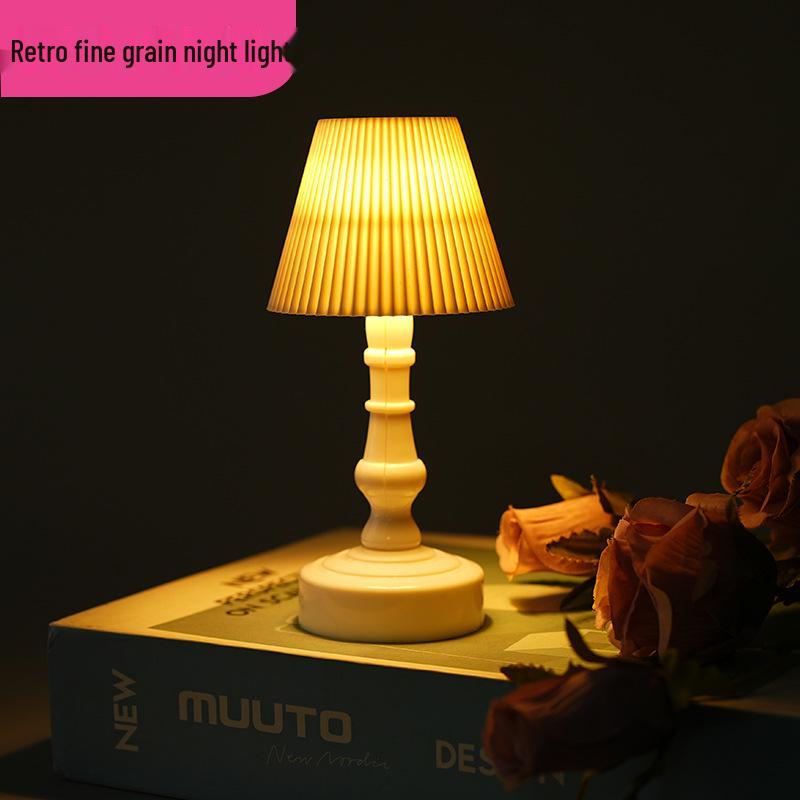 European Retro LED Night Lamp: Textured Small Desk or Bedside Decor with Palace Lantern Style