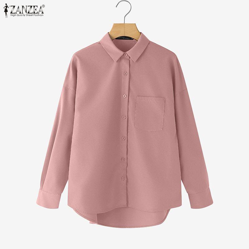 ZANZEA Women Casual Turn Down Collar Long Sleeve Loose Blouse