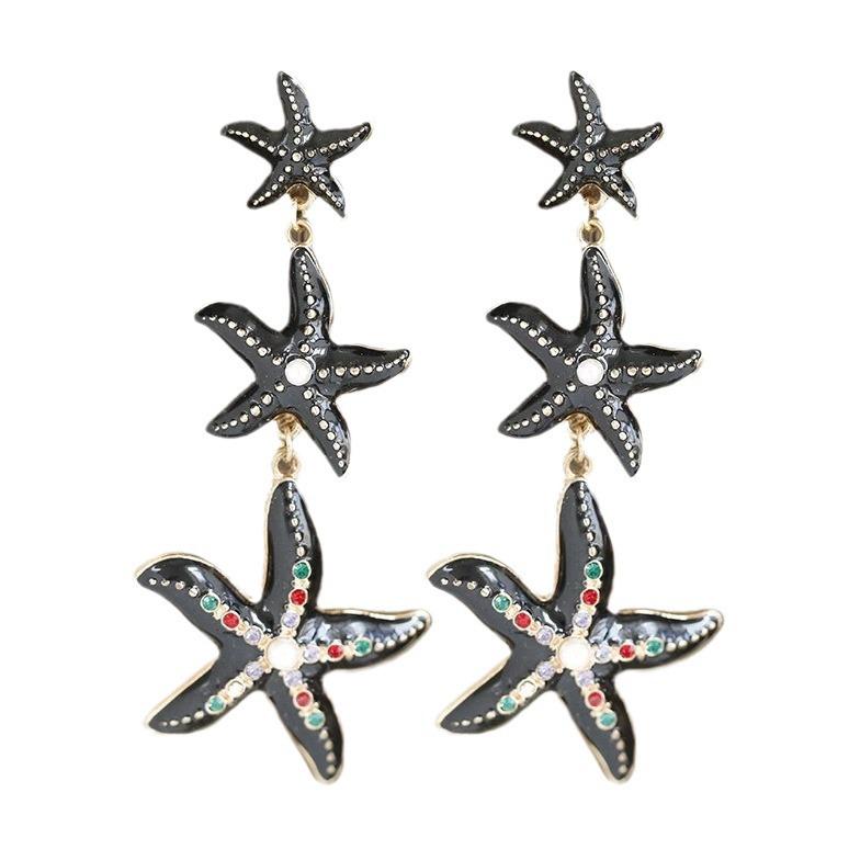European and American Fashion Rhinestone Starfish Drop Earrings for Women's Daily Wear
