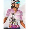 Women's 3D Floral & Riding Bicycle Print Cycling Jersey - Breathable Reflective Short Sleeve Top with 3 Rear Pockets, Stretchy Mid-Weight Fabric for