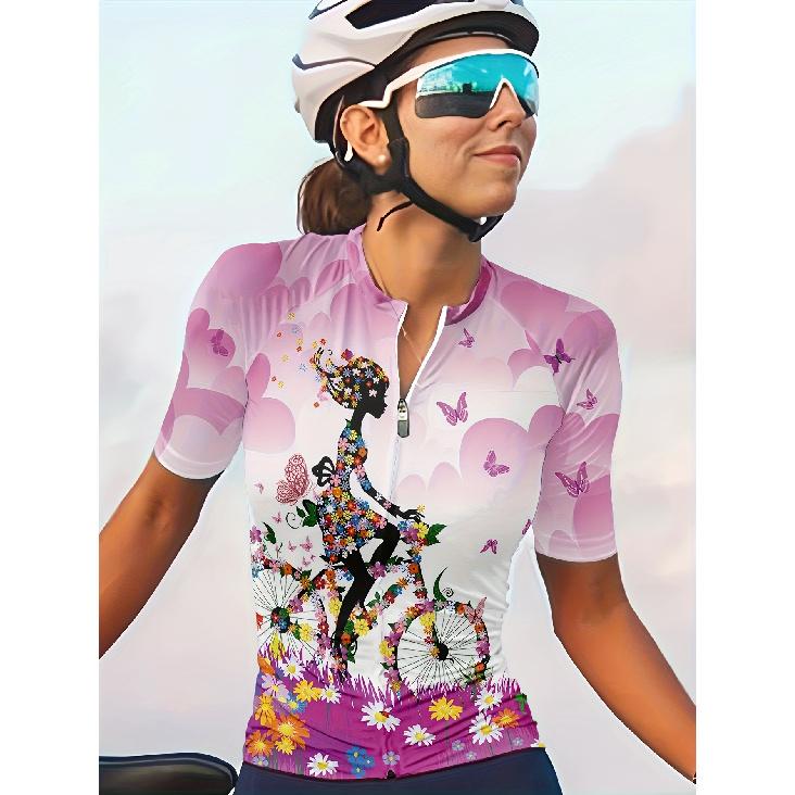 

Женская велосипедная майка с 3D цветочным принтом и принтом велосипеда - Дышащий светоотражающий топ с коротким рукавом и 3 задними карманами, эластичная ткань средней плотности для UK 18 чарлстон зеленый