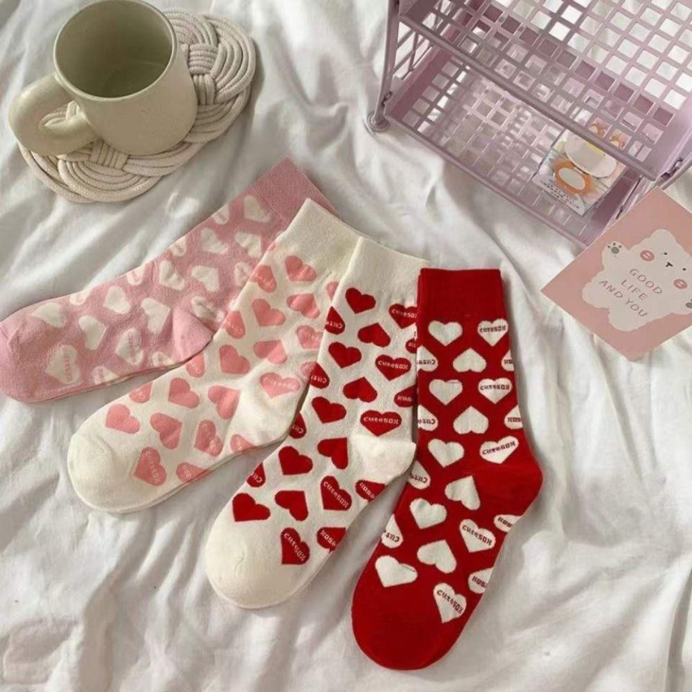 Valentine's Day Love Heart Socks Funny Women Socks Korean Style Love Mid-Tube Socks Gift
