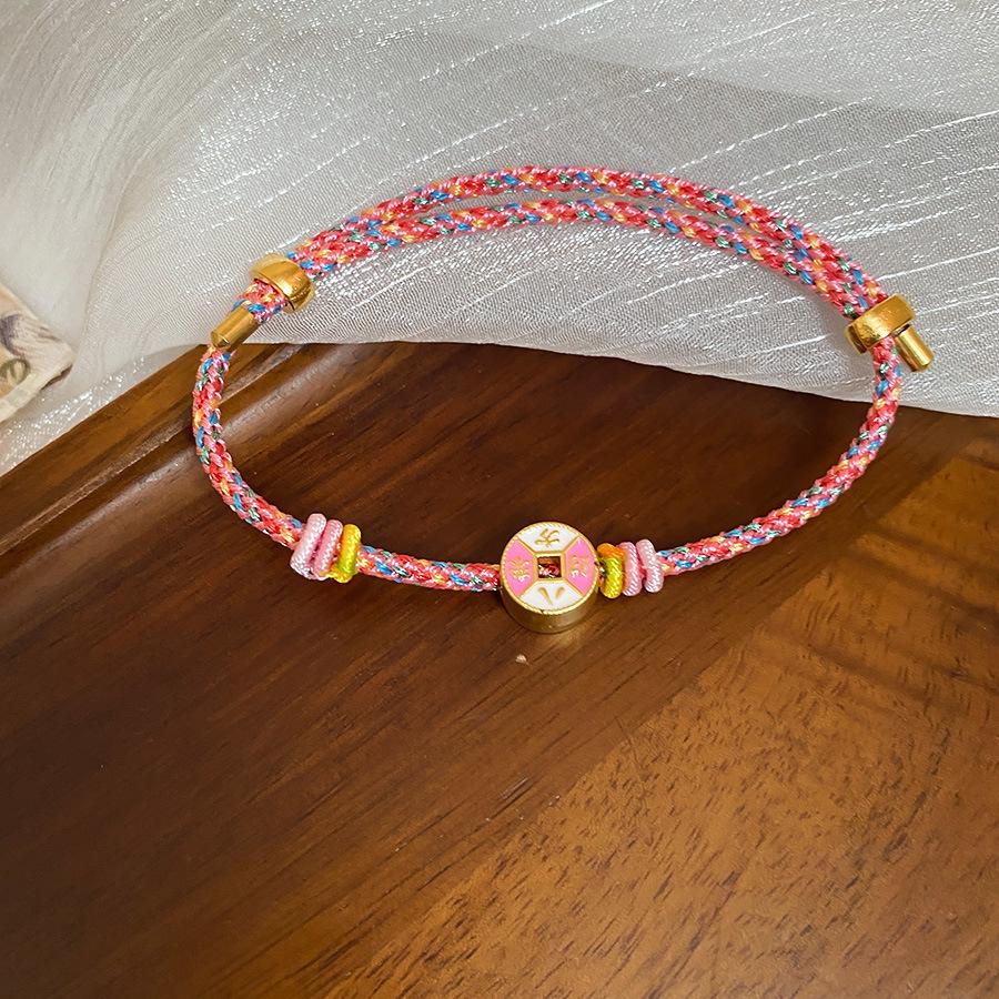 Chinese Style Woven Cotton Rope Geometric Bracelet with Copper Coin Design - Versatile, Fashionable, and High-end Jewelry
