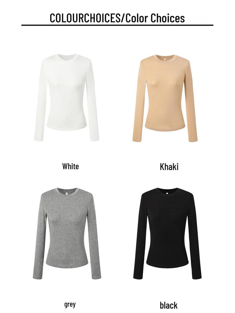 Women's Gray Slim-Fit Long-Sleeve T-Shirt: Korean Style, Autumn/Winter Base Layer