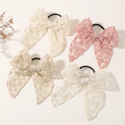 4 Stück Süße Spitzen Elastische Haarbänder Stickerei Schleife für Damen Mädchen Gummiband Haarseile Pferdeschwanzhalter Kinder Haaraccessoires