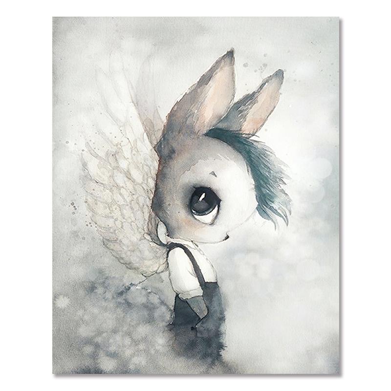 

Настенное искусство кролик девушка животное абстрактная картина на холсте скандинавский акварельный принт детская спальня гостиная плакат картина домашний декор 21cm×30cm NoFrame