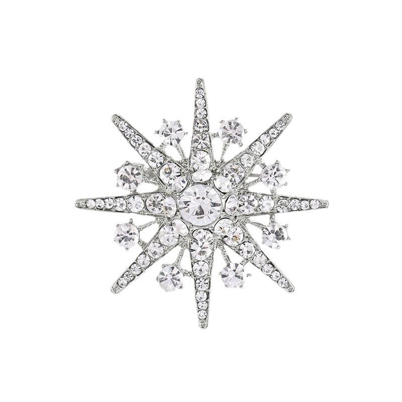 Elegant Snowflake Brooch, Exquisite Diamond-encrusted Octagonal Flower Brooch, Fashionable Anti-glare Pin