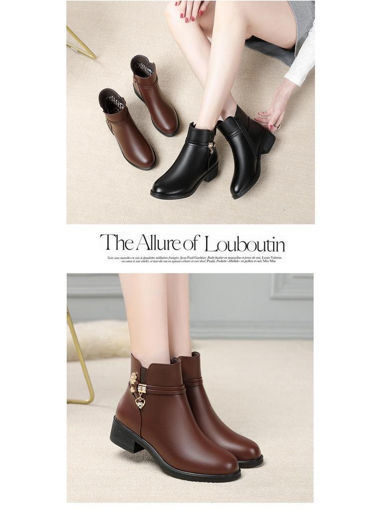 Dámské bavlněné kotníkové boty: Měkká kůže, nízký podpatek, plus samet na podzim a zimu 2021