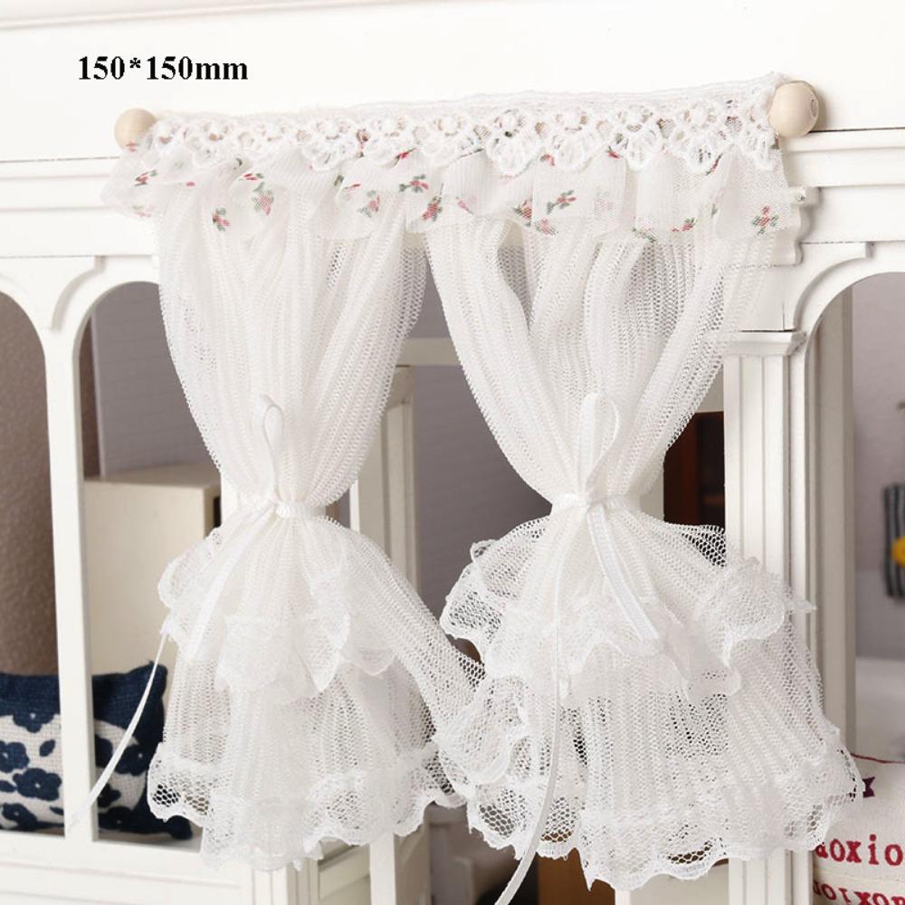 1/12 Dollhouse Sweet Floral Curtains Model Lace Mesh Dolls House Living Scene Decor