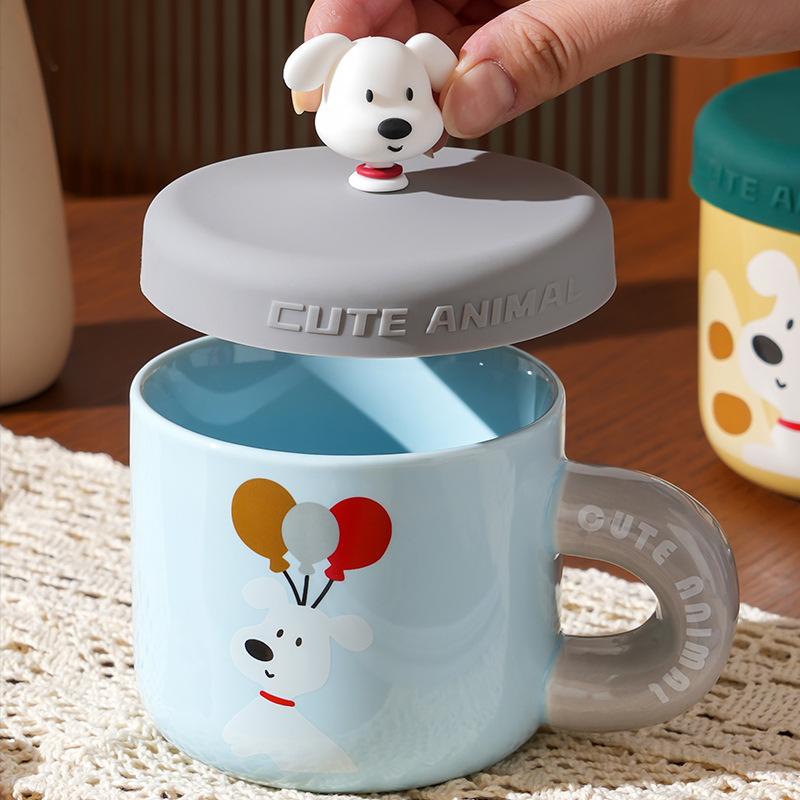 Small Gift with Cover Spoon Ceramic Cup for Girls Couples Home Suit Home Cartoon Mug High Appearance Large Capacity