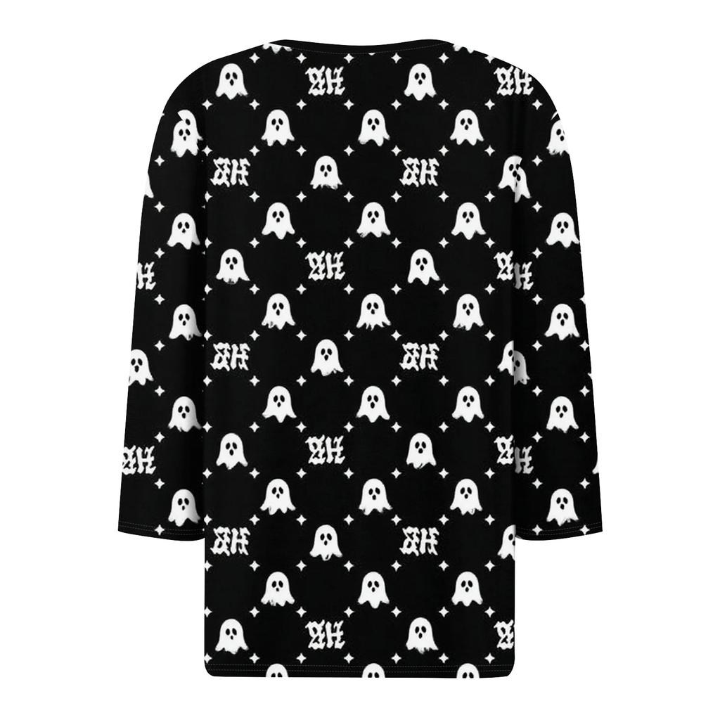 Damen T-Shirt mit Aufdruck, Knopfleiste, 3/4-Ärmel, modisch für den Alltag und das Wochenende, Basic, V-Ausschnitt, normales Oberteil