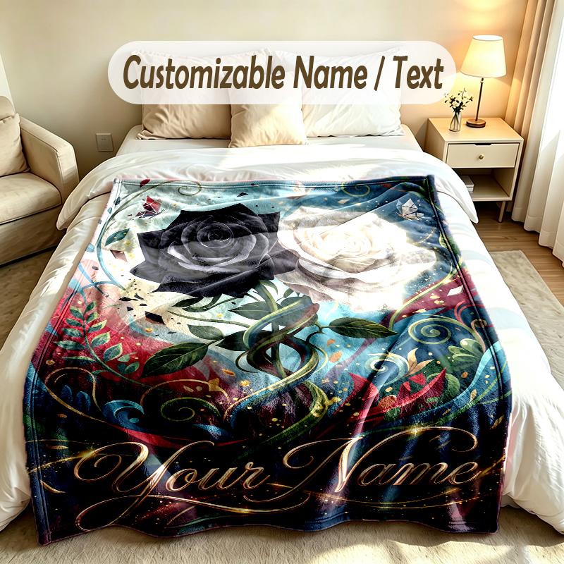 Floral Garden Theme Soft Blanket Personalized Custom Name Text Print Warm Blanket Home Sofa Bedroom Decor
