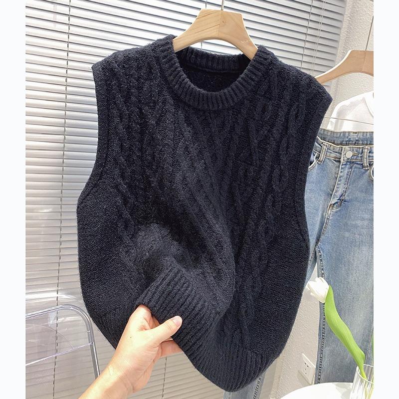 Women's Autumn and Winter Round Neck Hollow Casual Knitted Sweater Vest