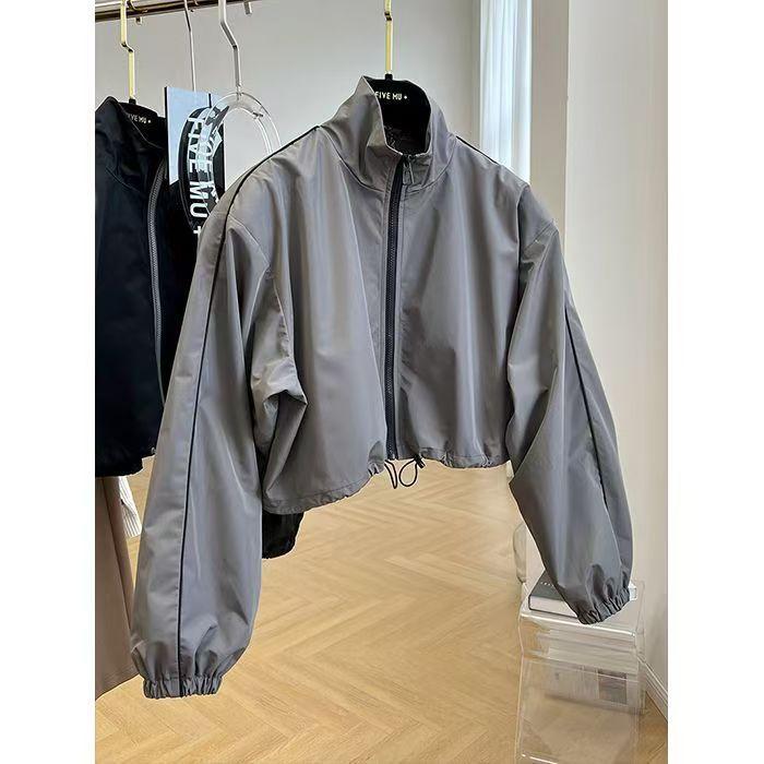 Women S Loose Stand Collar Short Casual Jacket For Spring Autumn