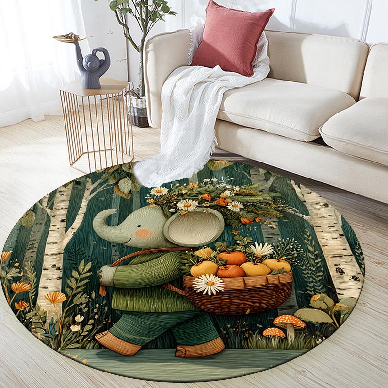 

Cute Elephant,Round Area Rug,Carpet Rug for Living Room Bedroom Sofa Playroom Decor,Non-slip Floor Mat 80cmx80cm