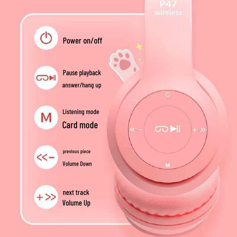Cartoon Luminous Cat Ears Wireless Bluetooth Stereo Headphones P47M