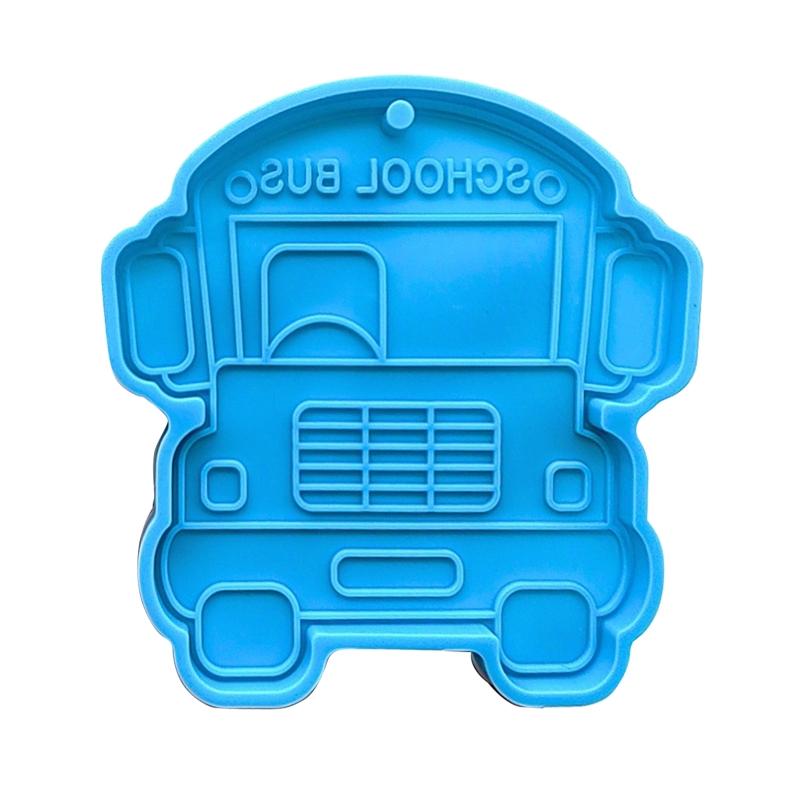 Shiny Glossy Cartoon Car School Bus Ornament Silicone Epoxy Resin Mold DIY Keychain Pendant for Anniversary Gift