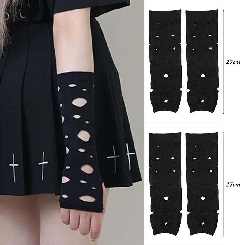 Neue Schwarze Ausgeschnittene Fingerlose Gothic-Handschuhe für Damen Herren Unisex Punk Armstulpen Tragehandschuhe Cosplay Halloween Party Fäustling