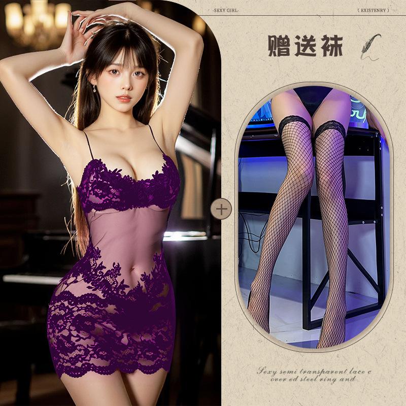Sex underwear transparent lace sexy nightdress mesh suspender summer pure desire wind embroidery