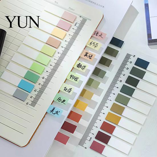 Book Annotation Tabs Index Sticker with Built-in Scale Ruler, Morandi Color Transparent Portable Ruler Set PET Page Markers, Compact Writable