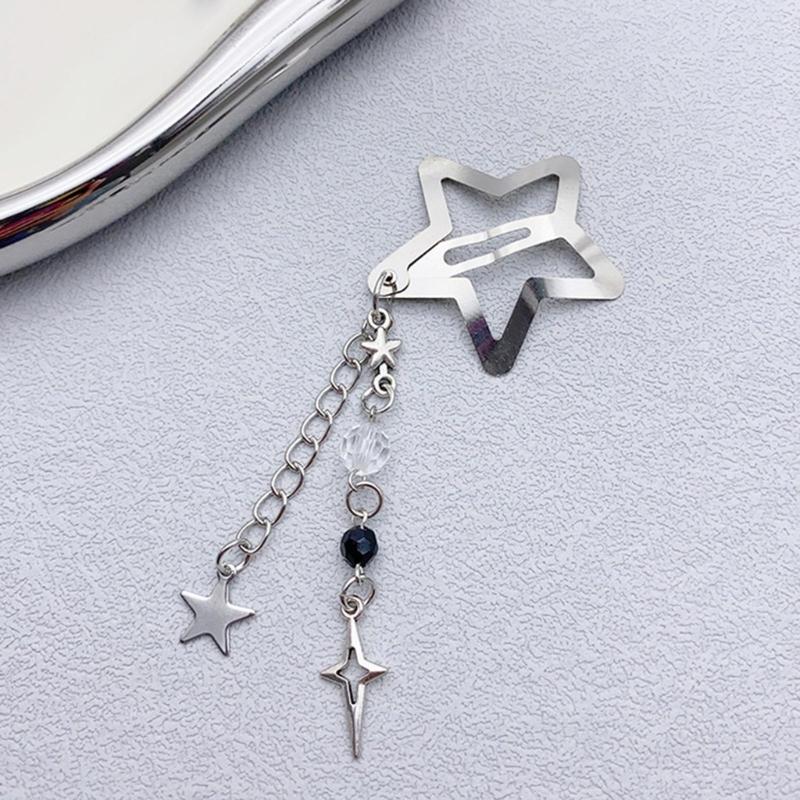 Stylish Star Shaped Hairpin Metal Snap Hair Clip Tassels Heart Beaded Barrette Styling Accessory for Women Girls