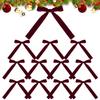 12Pcs Vintage Velvet Bows Christmas Tree Bows Red Christmas Ribbon Bows Xmas Gift Wrapping for Xmas Home Stairs Garland Decor