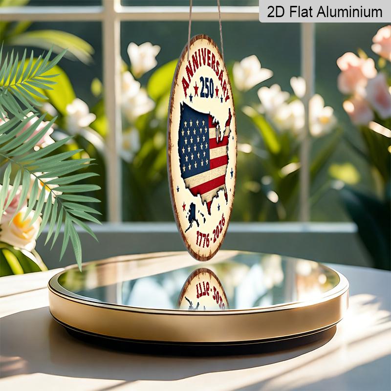 2D Flat, 1pc Round Aluminum America 250th Anniversary Sign - Freedom 250 Round Wall Decor with Flag & Fireworks Design, 1776-2026 Independence Day