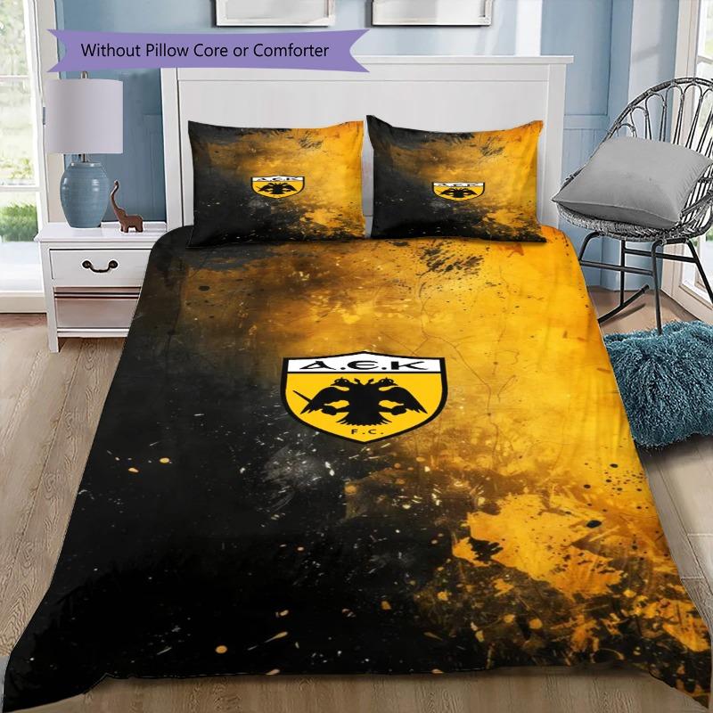 AEK FC 3Pcs Bedding Set, Duvet Cover with 2 Pillowcases, Dynamic Line Shield Print Bed Linens, No Comforter No Pillow Core