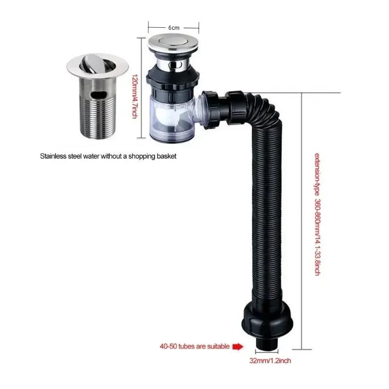 Sink Downpipe Kitchen Sink Cross Drain Downpipe Retractable Deodorising Strainer Bathroom Sink Anti Clogger Kitchen Accessories