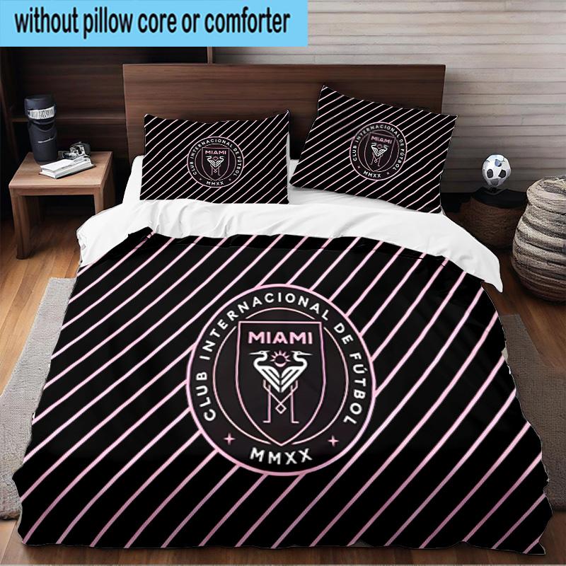 3PCS Inter Miami Fc Crest Bedding Set For Bedroom, Dormitory,Including 1pc Duvet Cover And 2pcs Pillowcases Large size Fan gift