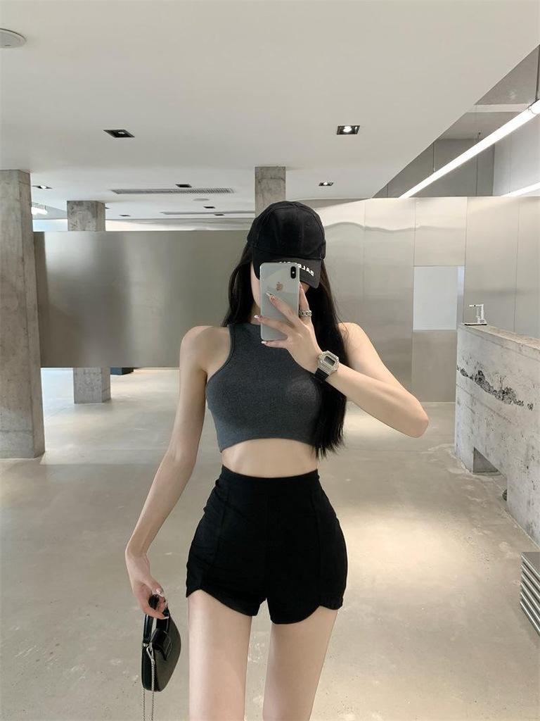 2026 Women's Spicy High-Waisted Sports Shorts with Tummy Control - Sexy, Elastic, Slimming Black Hot Pants