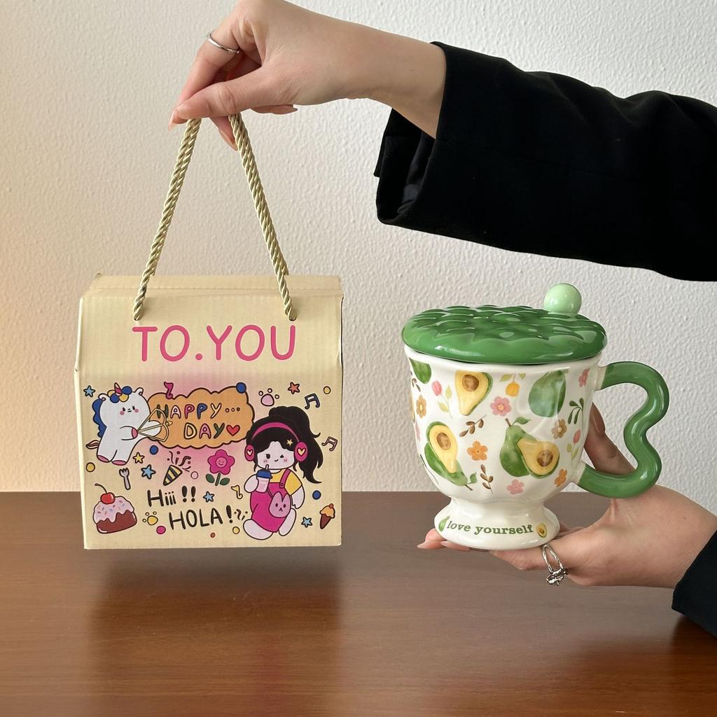 Creative Fruit Ceramic Mug With Lid Spoon Girls Home Cup Office Breakfast Coffee Water Cup High Value