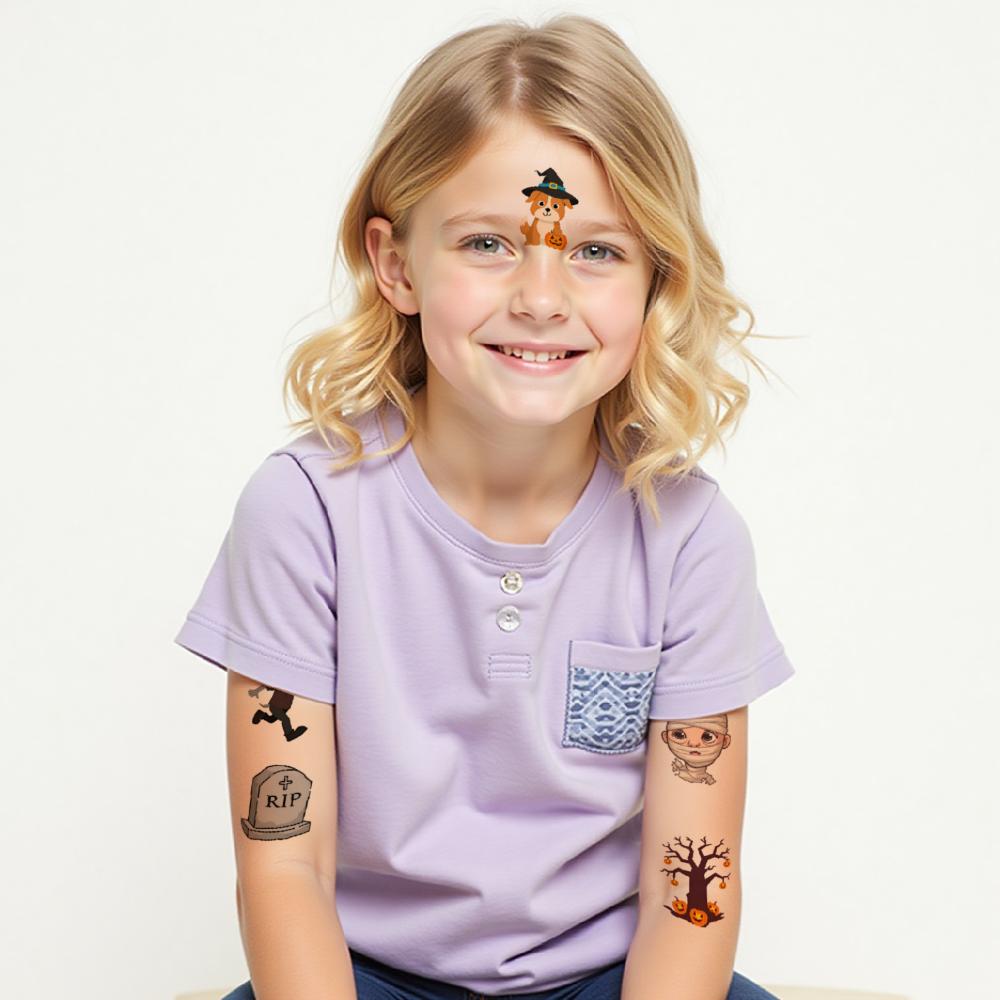 54pcs Temporary Tattoo Pumpkin Ghosts Temporary Tattoo Stickers Halloween Characters Waterproof Long-lasting Body Stickers For