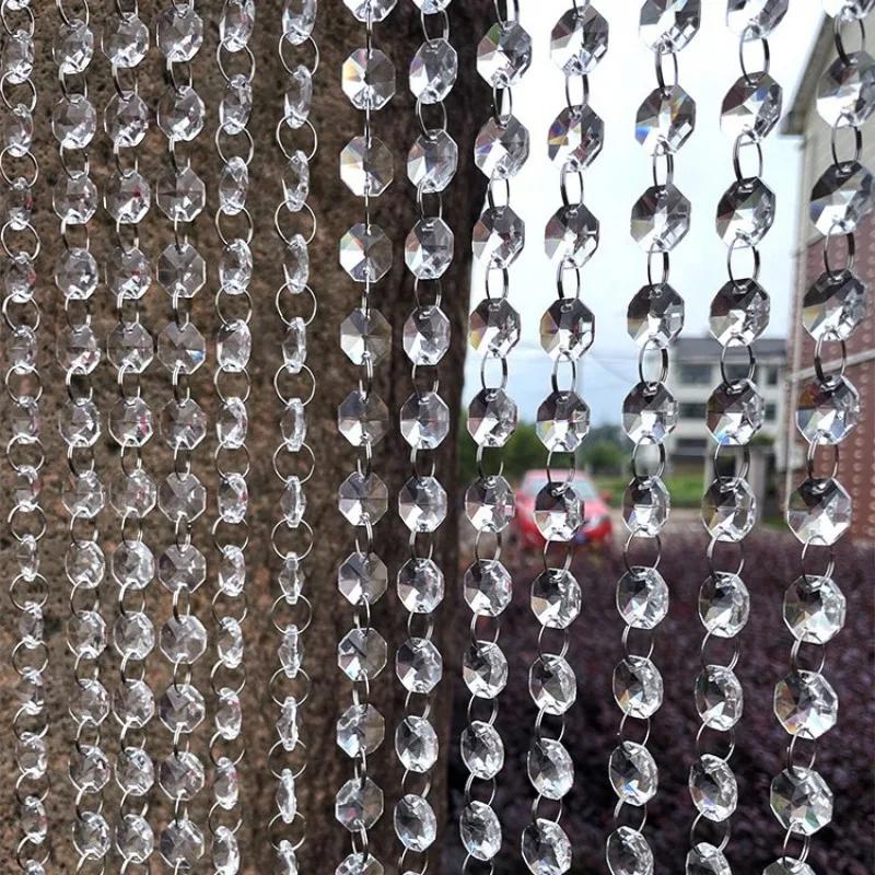 Long Octagon Beads With Silver Rings Hooks Crystal Chandelier Chain Garland For Transparent Crystal Beaded Curtain