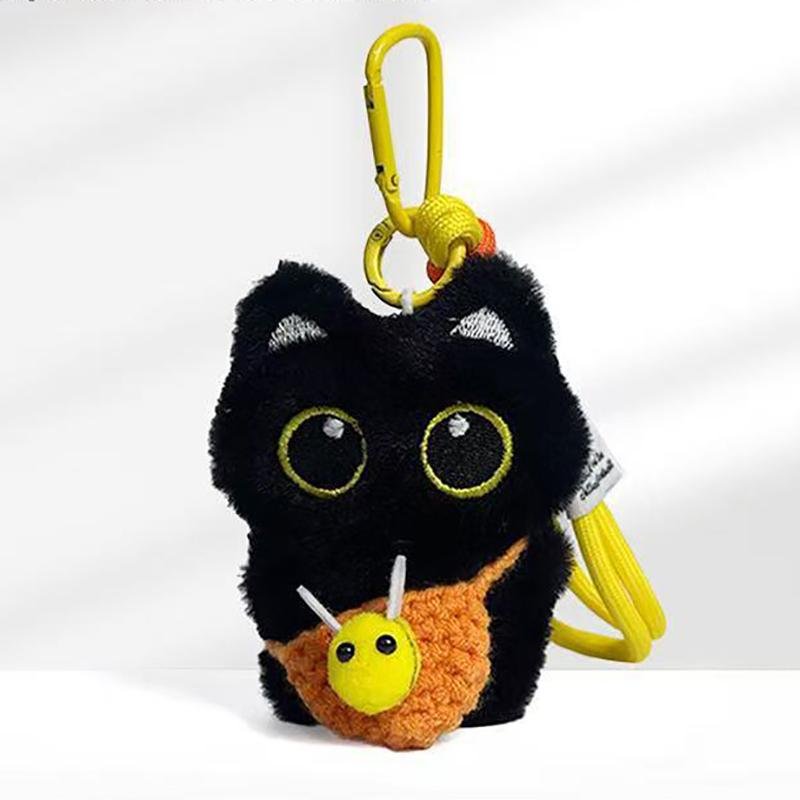 Cute Black Cat Keychain Pendant Backpack Hanging Plush Doll Kitty Cell Phone Charm Bag Keychain Halloween Pendant Keyring Decor