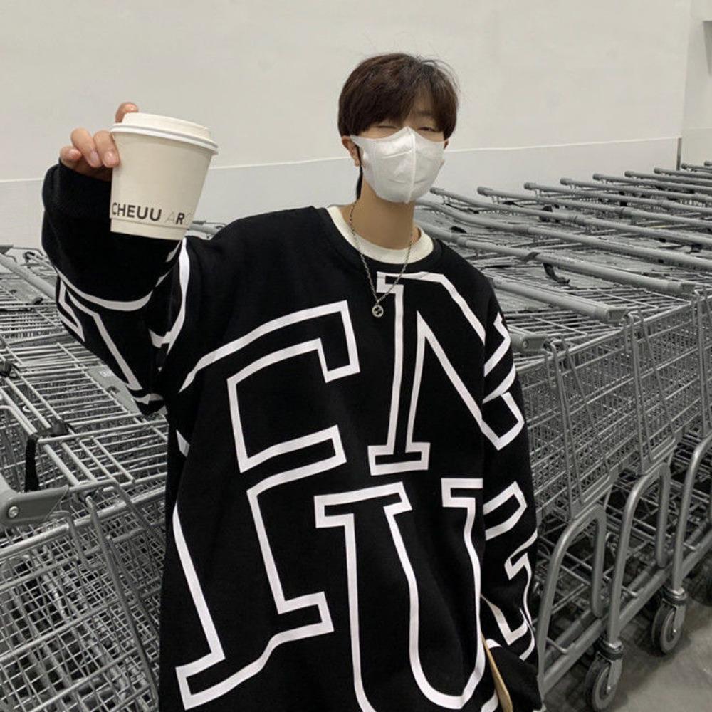 

Толстовка без капюшона мужская новая свободного кроя большого размера уличный модный бренд куртка с круглым вырезом XXXL чёрный